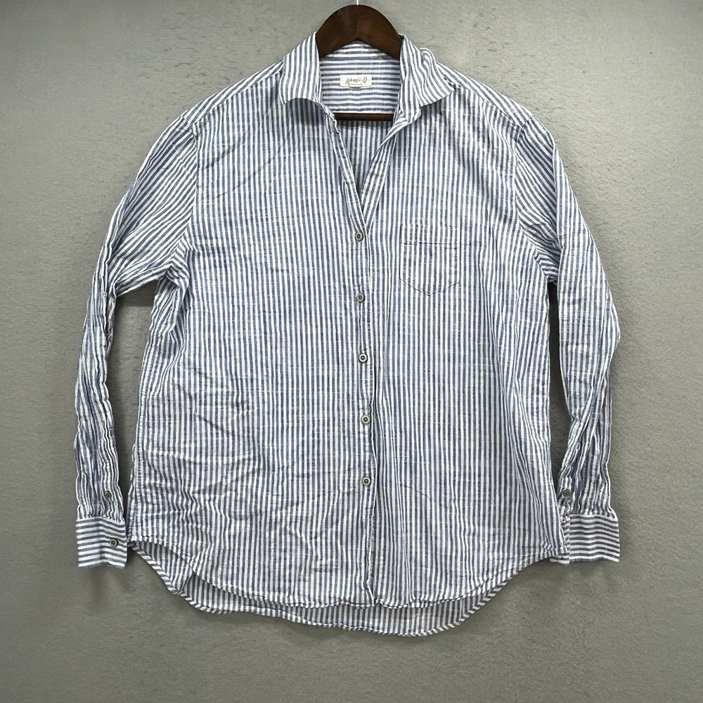 Johnnie-O Shirt Womens 2 Blue White Striped Cotton‎ Preppy Coastal Breathable